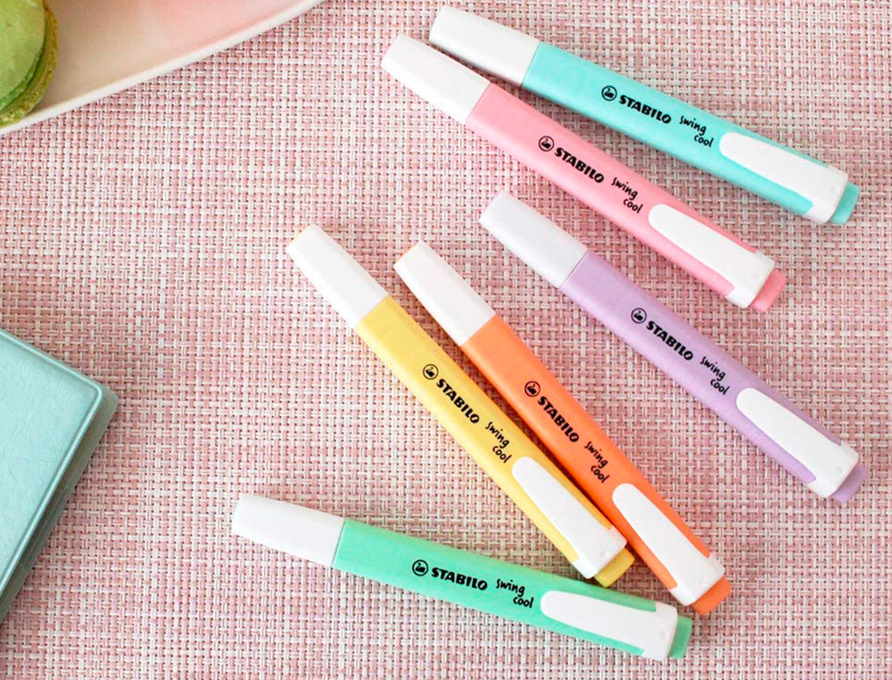 SURLIGNEUR STABILO SWING COOL PASTEL EDITION FORMAT STYLO POINTE BISEAUTEE TRACE 1/4MM CLIP COLORIS PETALE DE ROSE
