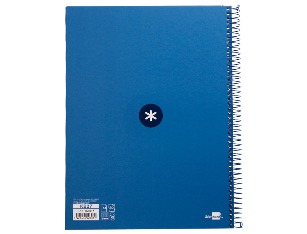 CAHIER SPIRALE ANTARTIK A4 160P 90G COUVERTURE REMBORDEE 5X5 MM 4 TROUS 1 BANDE COLORISBLEU FONCE