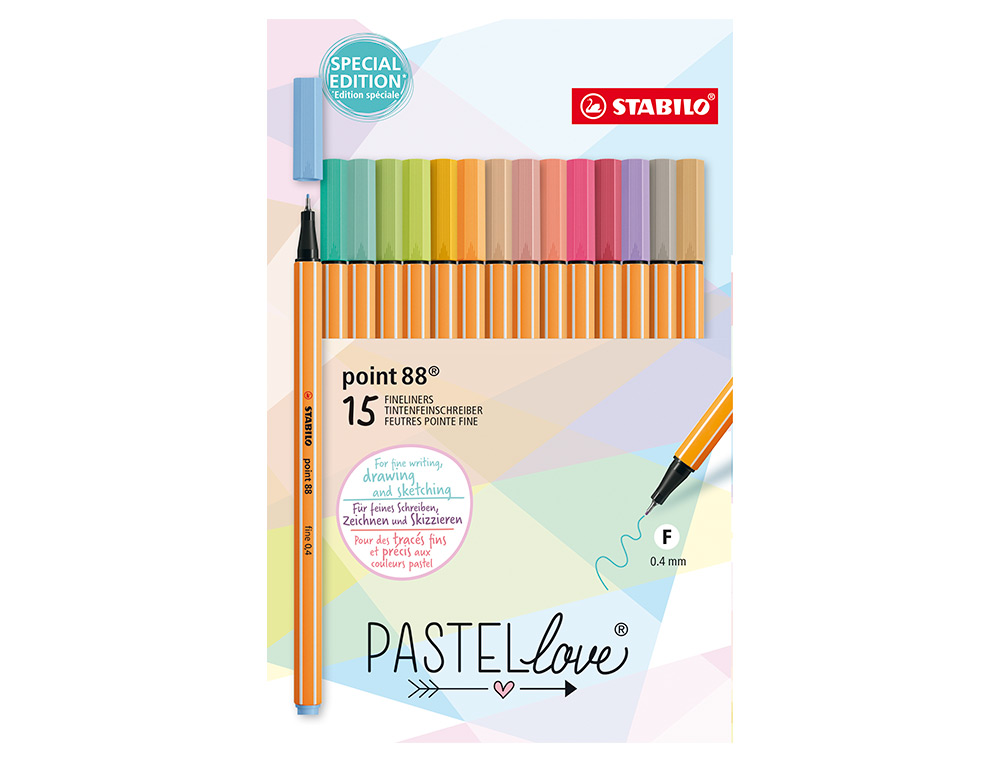 STYLO FEUTRE STABILO PASTELLOVE POINT FINE 0,4MM POCHETTE DE 15 COLORIS ASSORTIS