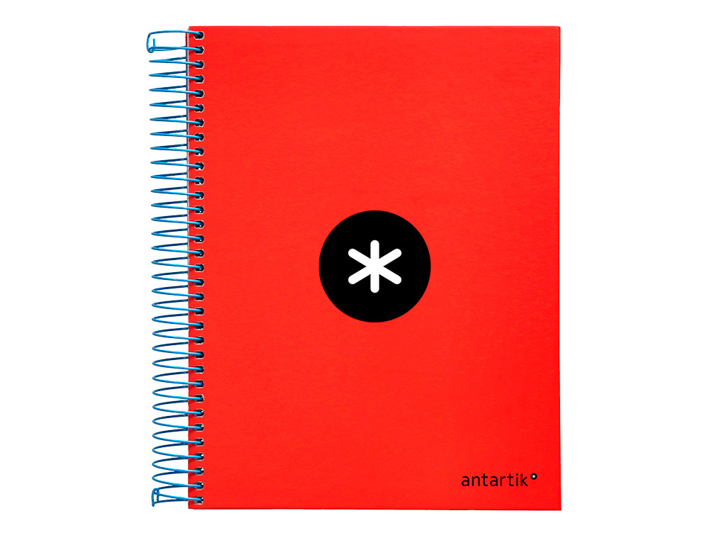 CAHIER SPIRALE LIDERPAPEL ANTARTIK A5 240P 90G COUVERTURE REMBORDE QUADRILLAGE 5MM 6 TROUS COIL-LOCK COLORIS ROUGE