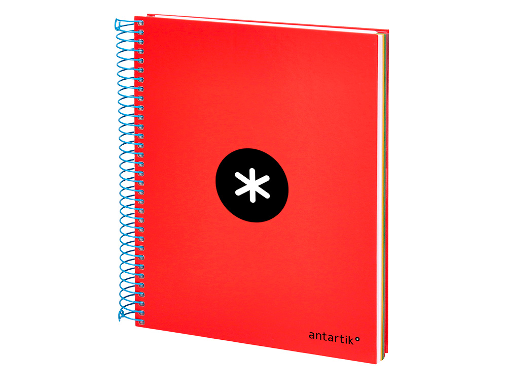 CAHIER SPIRALE LIDERPAPEL ANTARTIK A5 240P 90G COUVERTURE REMBORDE QUADRILLAGE 5MM 6 TROUS COIL-LOCK COLORIS ROUGE
