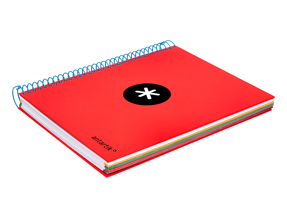 CAHIER SPIRALE LIDERPAPEL ANTARTIK A5 240P 90G COUVERTURE REMBORDE QUADRILLAGE 5MM 6 TROUS COIL-LOCK COLORIS ROUGE