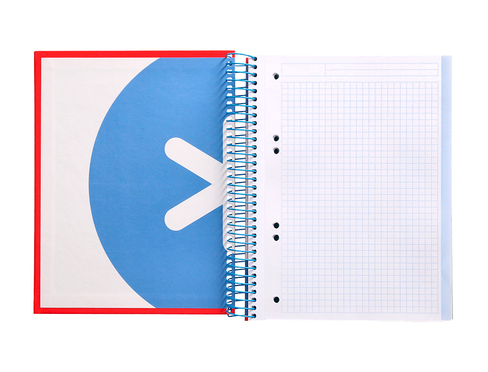 CAHIER SPIRALE LIDERPAPEL ANTARTIK A5 240P 90G COUVERTURE REMBORDE QUADRILLAGE 5MM 6 TROUS COIL-LOCK COLORIS ROUGE