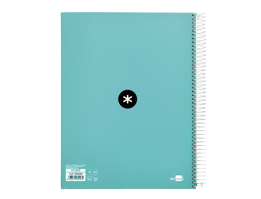 CAHIER SPIRALE ANTARTIK A4 100G COUVERTURE REMBORDEE SEYES SANS BANDES 4 TROUS 120FCOLORIS MENTHE