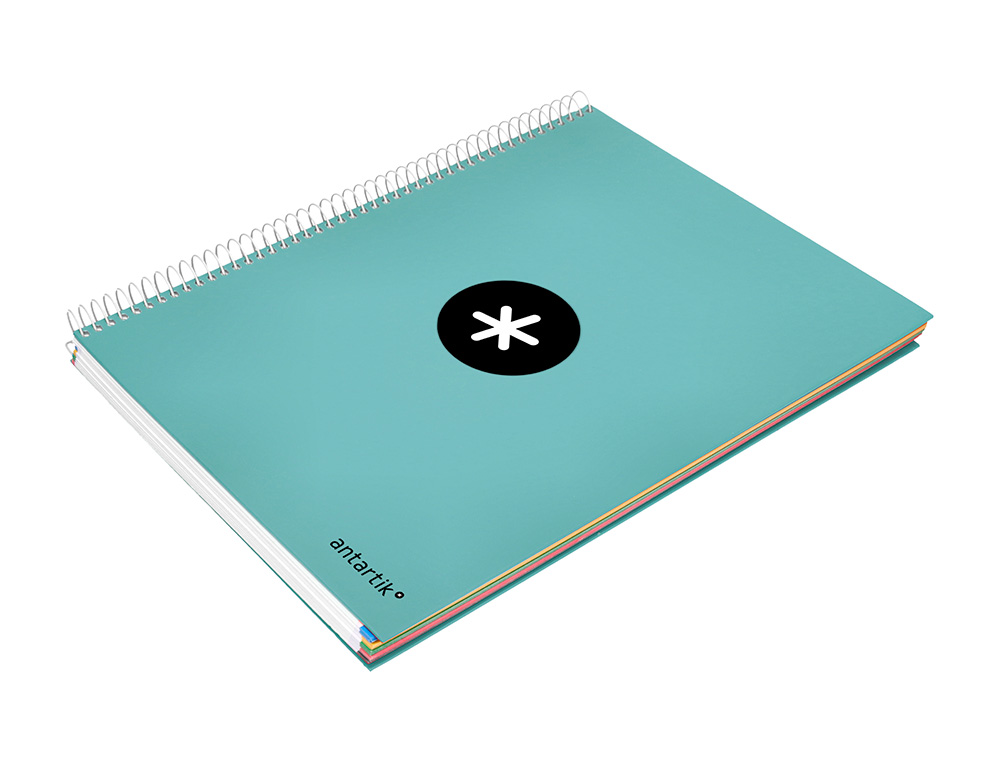 CAHIER SPIRALE ANTARTIK A4 100G COUVERTURE REMBORDEE SEYES SANS BANDES 4 TROUS 120FCOLORIS MENTHE