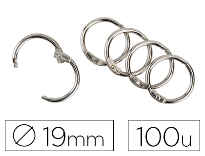 ANNEAU ARTICUL Q-CONNECT POUR RELIURE ACIER NICKEL DIAMTRE 19MM BOTE DE 100 UNITS