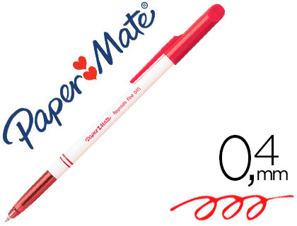 STYLO-BILLE PAPER MATE FINE CARBURE ET MEDIUM CRITURE FINE 0.4MM ENCRE CLASSIQUE BILLE INDFORMABLE COULEUR ROUGE