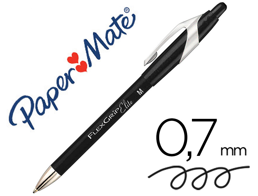 STYLO-BILLE PAPER MATE FLEXGRIP RETRACTABLE ENCRE    GEL POINTE 0.7MM COULEUR NOIR