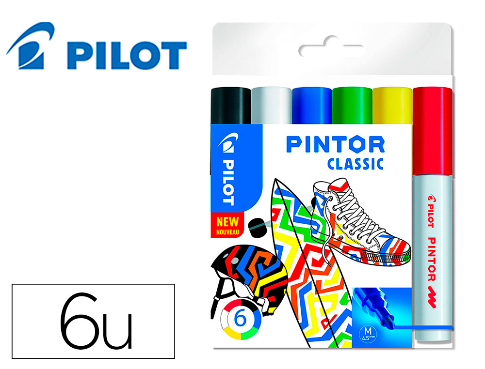MARQUEUR PEINTURE PILOT PINTOR ENCRE COUVRANTE TOUS SUPPORTS POINTE MOYENNE COLORIS NEON ASSORTIS POCHETTE 6 UNITS