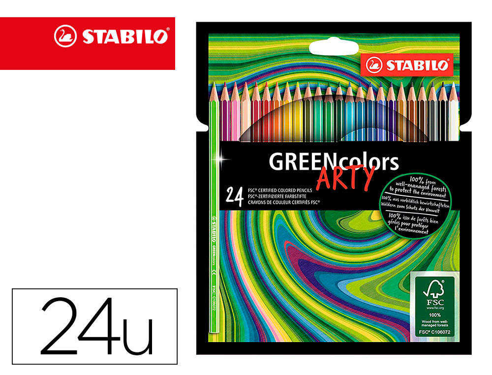CRAYON DE COULEUR STABILO GREENCOLORS ARTY HEXAGONAL    FIN BOIS CERTIFIE FSC MINE    SOLIDE 3MM ETUI CARTON 24