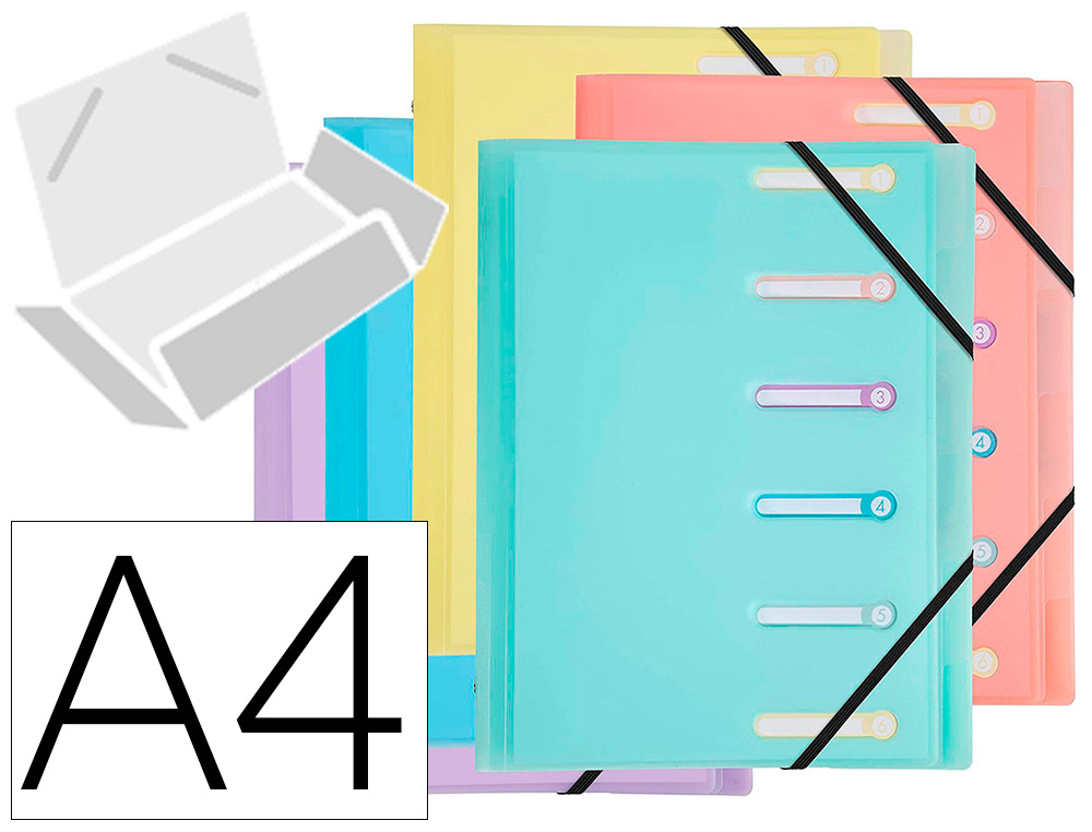 TRIEUR EXACOMPTA POLYPROPYLENE 3 RABATS        CHROMALINE PASTEL 6           COMPARTIMENTS