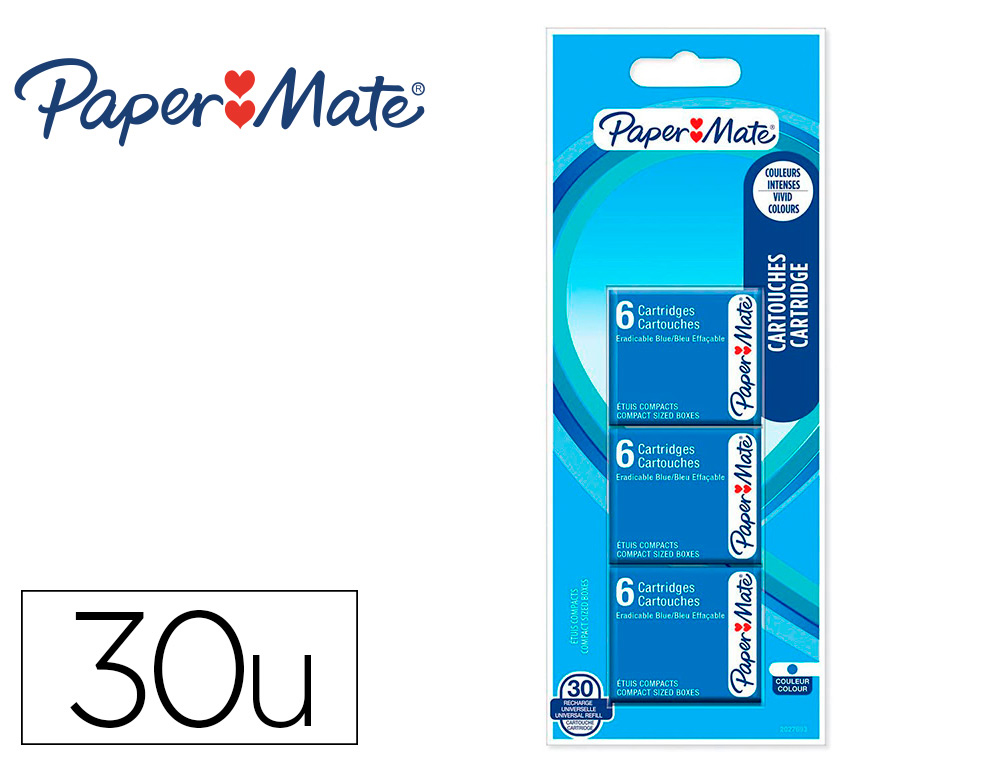 CARTOUCHE ENCRE PAPER MATE BLISTER DE 30 ENCRE BLEU