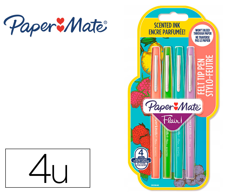 FEUTRE ECRITURE PAPER MATE FLAIR ORIGINAL  POINTE        MOYENNE 0,7MM ENCRES          ASSORTIES FUN BLISTER 4