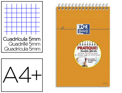 BLOC OXFORD MMO OPTIK PAPER RELIURE INTGRALE 210X315MM 80F PERFORES RGLURE 5X5MM