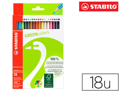 CRAYON BOIS STABILO GREENCOLORS COLOGIQUE FINITION VERNIS MAT 175MM LUTTE CONTRE DFORESTATION TUI CARTON 18 UNITS