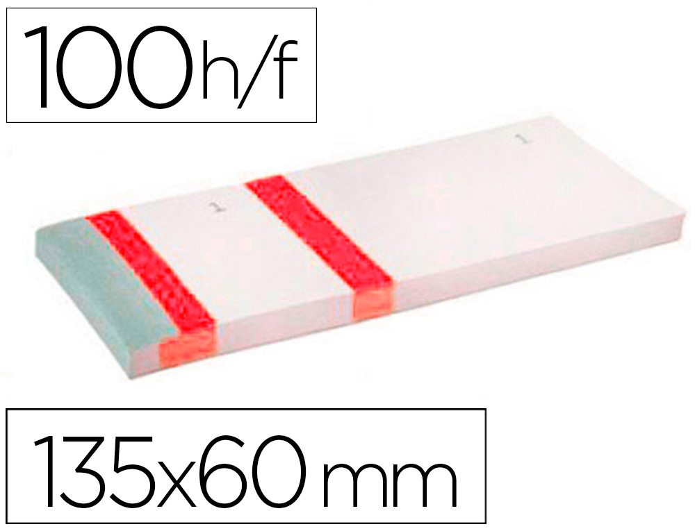 BLOC VENDEUR LIDERPAPEL 2 COUPONS DTACHABLES 100 FEUILLES 60X135MM PAPIER BLANC BANDE COULEUR COLORIS ROUGE