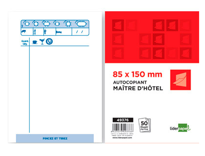 BLOC MATRE HTEL LIDERPAPEL PAPIER AUTOCOPIANT 85X150MM 50 DUPLIS
