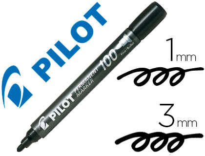 MARQUEUR PILOT 100 PERMANENT POINTE OGIVE FINE 1/4,5MM TOUT SUPPORT RESISTE A L'EAU       COLORIS NOIR