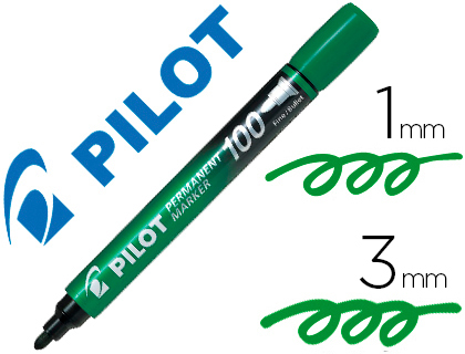 MARQUEUR PILOT 100 PERMANENT POINTE OGIVE FINE 1/4,5MM      TOUT SUPPORT RESISTE A L'EAU  COLORIS VERT