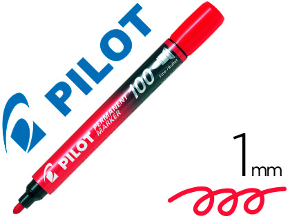 MARQUEUR PILOT 100 PERMANENT POINTE OGIVE FINE 1/4,5MM      TOUT SUPPORT RESISTE A L'EAU  COLORIS ROUGE