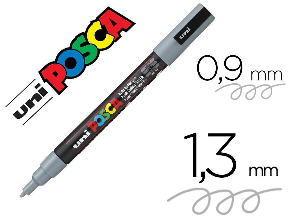 MARQUEUR POSCA PC3M BASE EAU POINTE CONIQUE FINE 0,9-1,3MM SANS ODEURS/ALCOOL/SOLVANT    TOUS SUPPORTS COLORIS GRIS