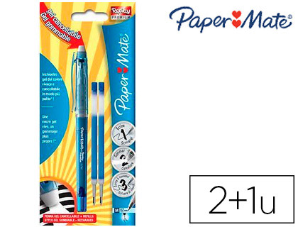 ROLLER PAPER MATE REPLAY PREMIUM ENCRE EFFAABLE 2 RECHARGES BLEUES OFFERTES BLISTER