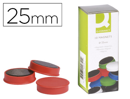AIMANT Q-CONNECT RECOUVERT PLASTIQUE RIGIDE 25MM TOUTES SURFACES MTALLIQUES COLORIS ROUGE BLISTER