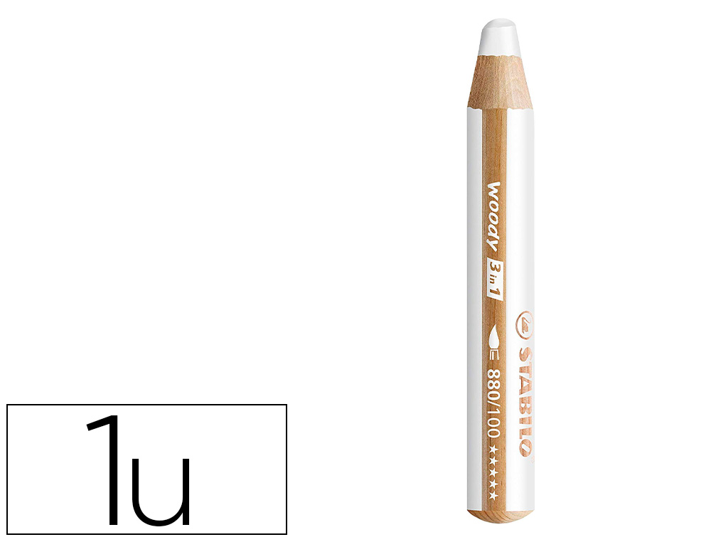 CRAYON COULEUR STABILO WOODY 3IN1 BOIS PEFC MULTI-USAGE    TOUTE SURFACE ARDOISE TABLEAU TOUT TYPE COLORIS BLANC