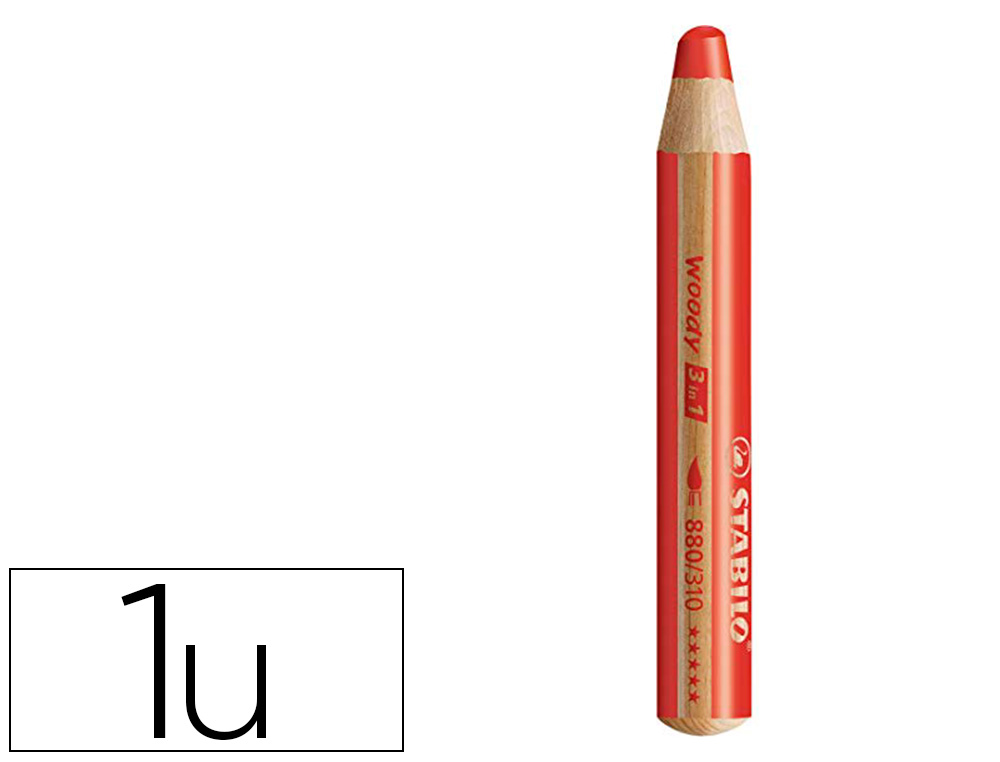 CRAYON COULEUR STABILO WOODY 3IN1 BOIS PEFC MULTI-USAGE    TOUTE SURFACE ARDOISE TABLEAU TOUT TYPE COLORIS VERMILLON