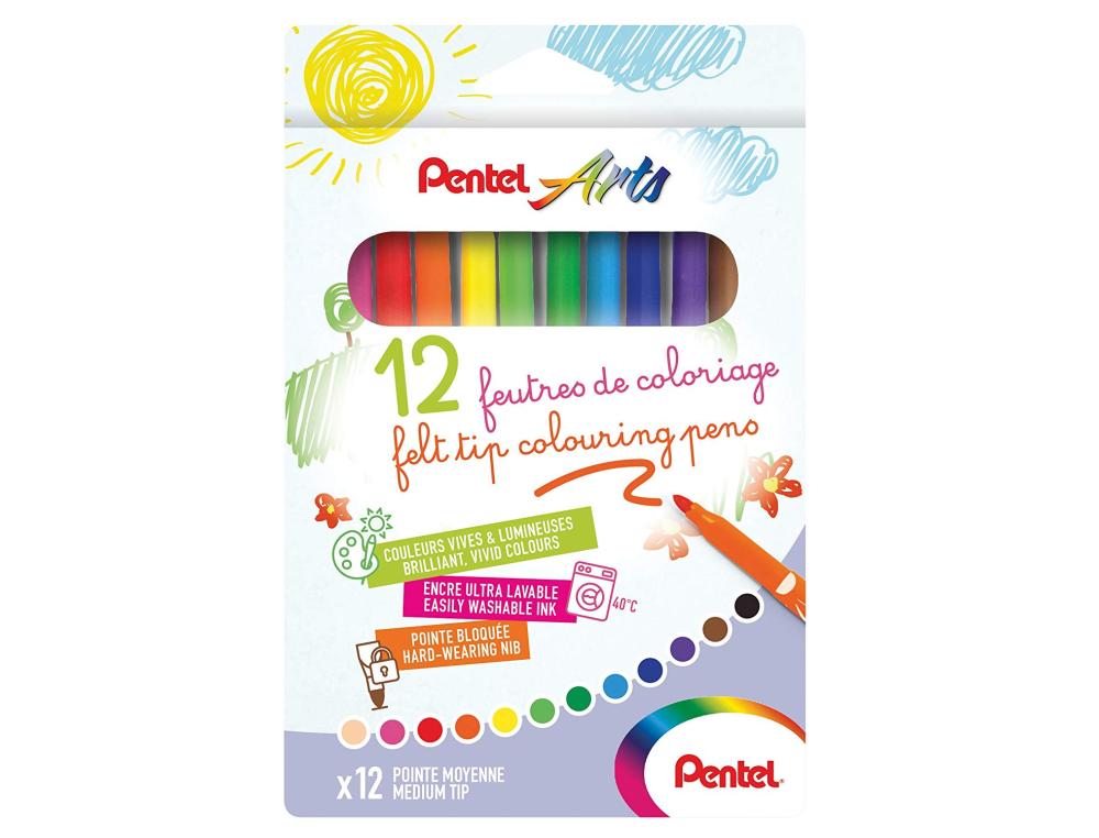 FEUTRES COLORIAGE PENTEL ARTS POINTE MOYENNE BLOQUEE        RESISTANTE LAVABLE             -