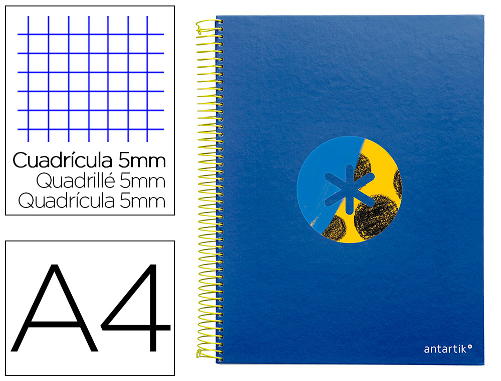 CAHIER SPIRALE ANTARTIK A4 120F 100G REMBORDE 5X5MM      MICRO-PERF 5 BANDES 4 TROUS   TRENDING 2020 BLEU