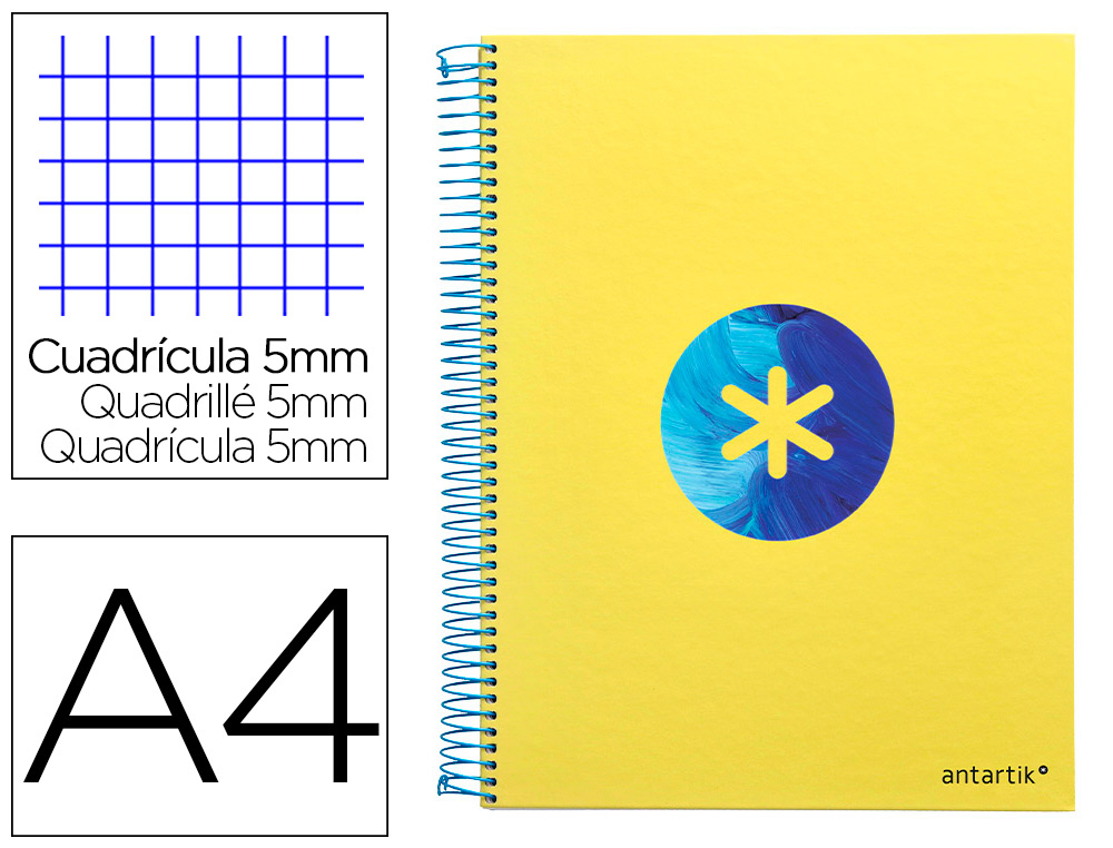 CAHIER SPIRALE ANTARTIK A4 120F 100G REMBORDE 5X5MM      MICRO-PERF 5 BANDES 4 TROUS   TRENDING 2020 JAUNE