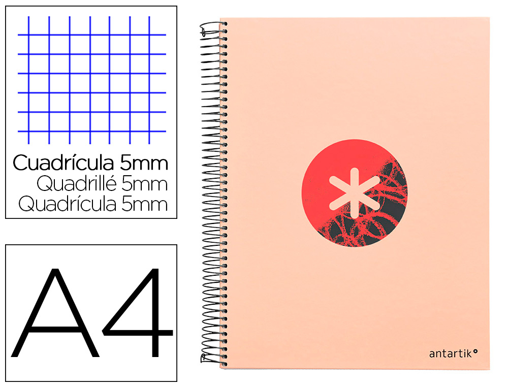 CAHIER SPIRALE ANTARTIK A4 120F 100G REMBORDE 5X5MM      MICRO-PERF 5 BANDES 4 TROUS   TRENDING 2020 CORAIL