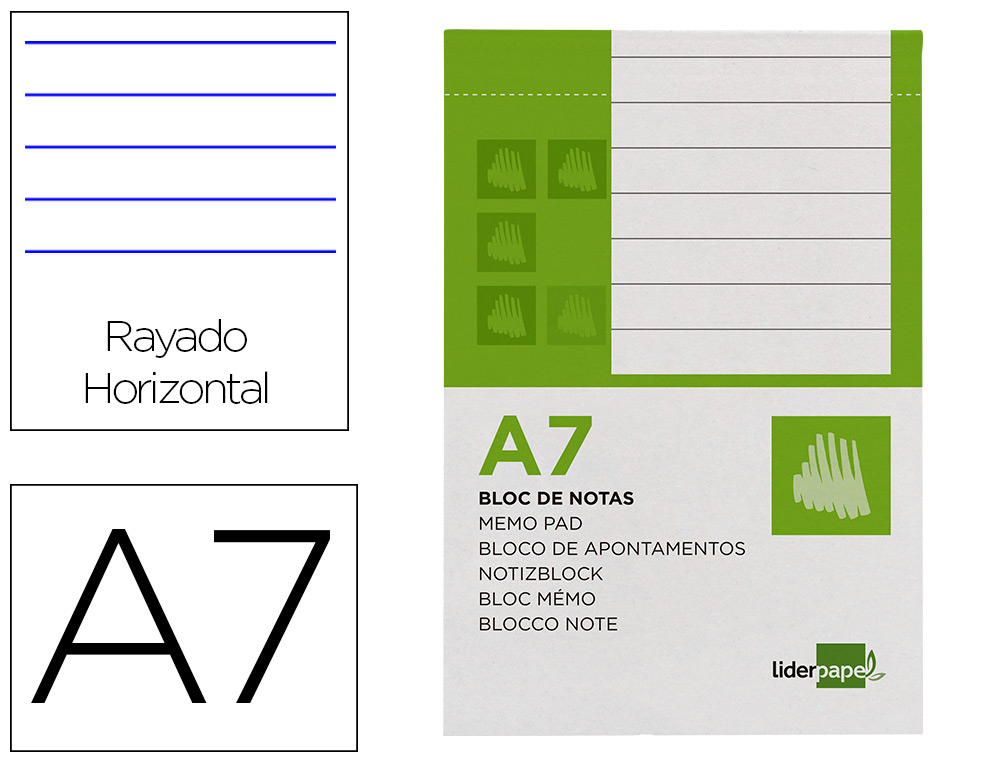 BLOC NOTES LIDERPAPEL PERFOR LIGN A7 105X74MM PAYSAGE COUVERTURE CARTON IMPRIM 250G/M2 80F 60G/M2