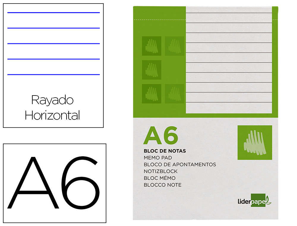 BLOC NOTES LIDERPAPEL PERFOR LIGN A6 148X105MM PAYSAGE COUVERTURE CARTON IMPRIM 250G/M2 80F 60G/M2
