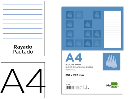 BLOC NOTES LIDERPAPEL PERFOR LIGN A4 297X210MM PAYSAGE COUVERTURE CARTON IMPRIM 250G/M2 80F 60G/M2
