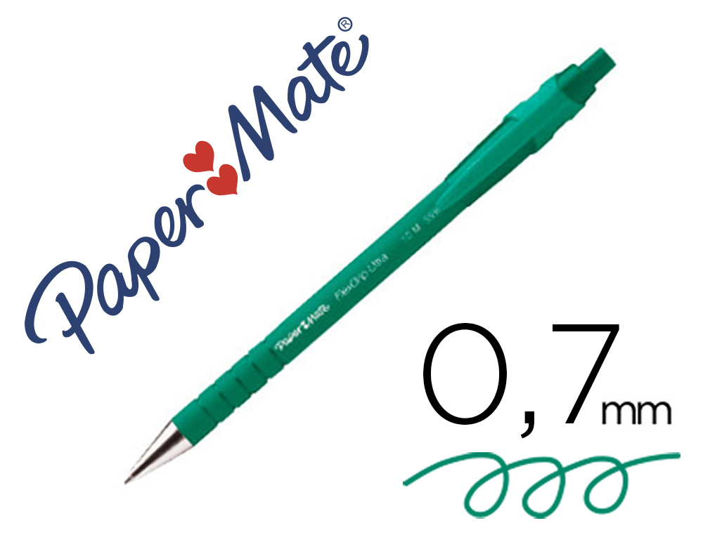 STYLO-BILLE PAPER MATE FLEXGRIP ULTRA CRITURE MOYENNE 0.7MM ENCRE DOUCE CORPS STRI ANTI-GLISSE RTRACTABLE VERT