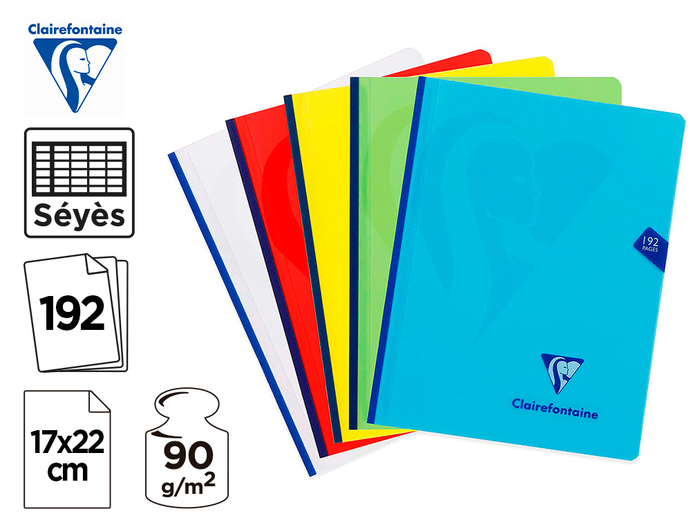CAHIER BROCHE CLAIREFONTAINE MIMESYS COUSU COUVERTURE      POLYPROPYLENE 17X22CM 192     PAGES 90G SEYES COLORIS