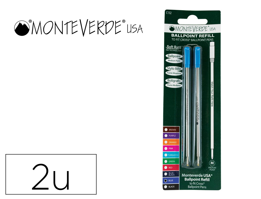 RECHARGE BILLE MONTEVERDE CROSS M POINTE MOYENNE        COLORIS BLEU BLISTER 2 UNITES