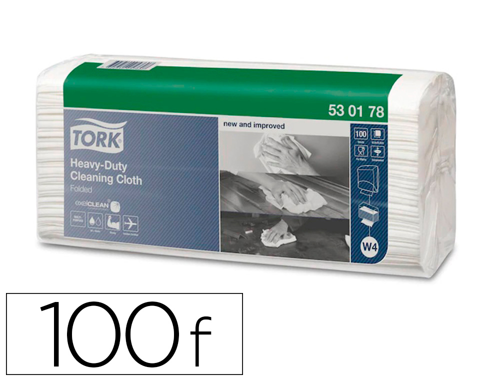 CHIFFON DE NETTOYAGE MULTI-USAGES TORK TECHNOLOGIE EXCELCLEAN ULTRA-RESISTANT 1  PLI 100F 42,8X35,5CM W4 BLANC