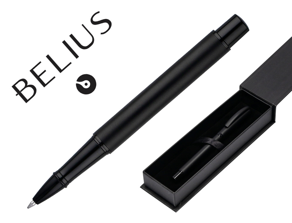 ROLLER BELIUS TURBO MONOCHROME ALUMINIUM TEXTURE POINTILLEE ENCRE NOIRE COLORIS NOIR DANS COFFRET CADEAU