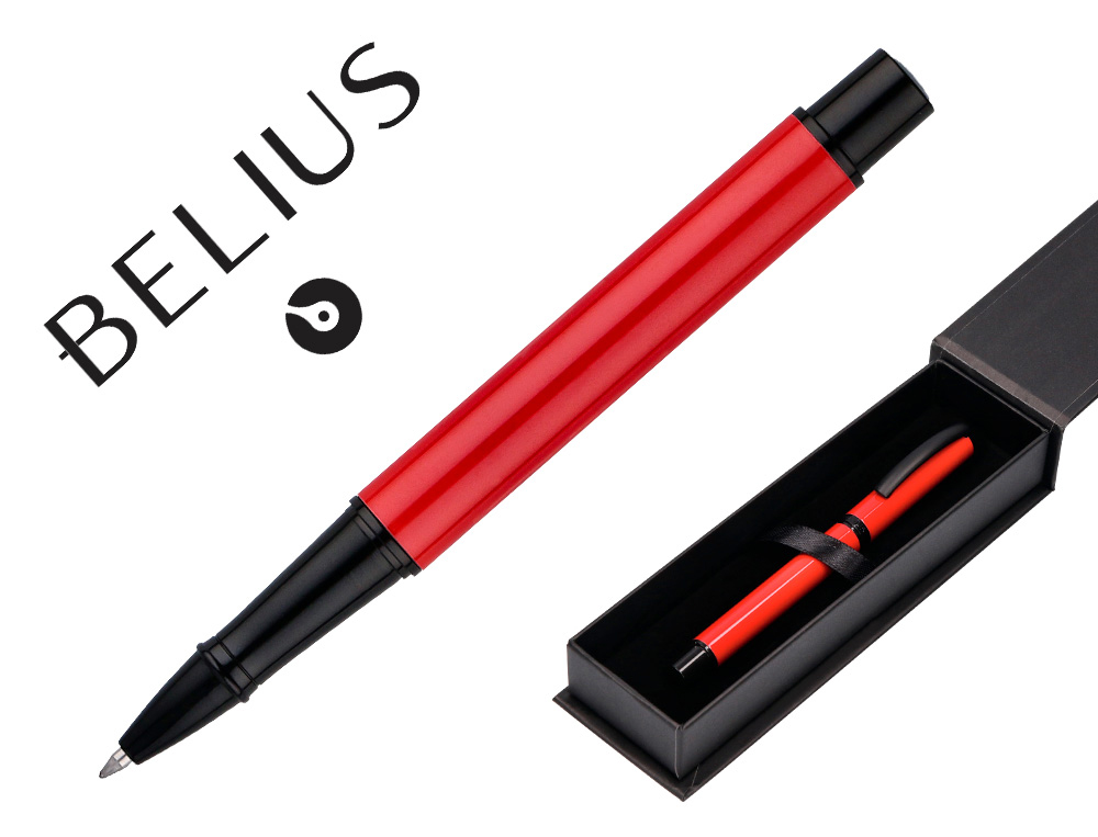ROLLER BELIUS TURBO ALUMINIUM TEXTURE POINTILLEE ATTRIBUTS  NOIR ENCRE BLEUE COLORIS      ROUGE DANS COFFRET CADEAU