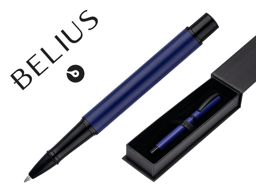 ROLLER BELIUS TURBO ALUMINIUM TEXTURE POINTILLEE ATTRIBUTS  NOIR ENCRE NOIRE COLORIS BLEU DANS COFFRET CADEAU