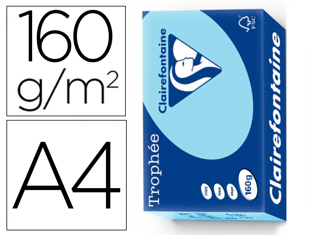PAPIER CLAIREFONTAINE MULTIFONCTION LASER COULEUR   TROPHE A4 160G/M2 BLEU VIF    PARFAITE OPACITE PAQUET 500