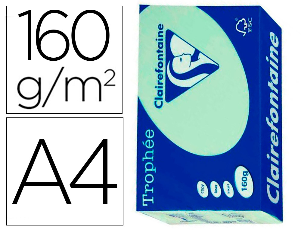 PAPIER CLAIREFONTAINE MULTIFONCTION LASER COULEUR   TROPHE A4 160G /M2 VERT GOLF  PARFAITE OPACITE PAQUET 250