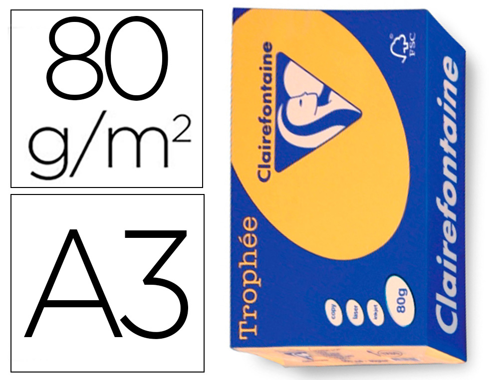 PAPIER CLAIREFONTAINE MULTIFONCTION LASER COULEUR   TROPHE A3 80G/M2 BOUTON       PARFAITE OPACITE PAQUET 500