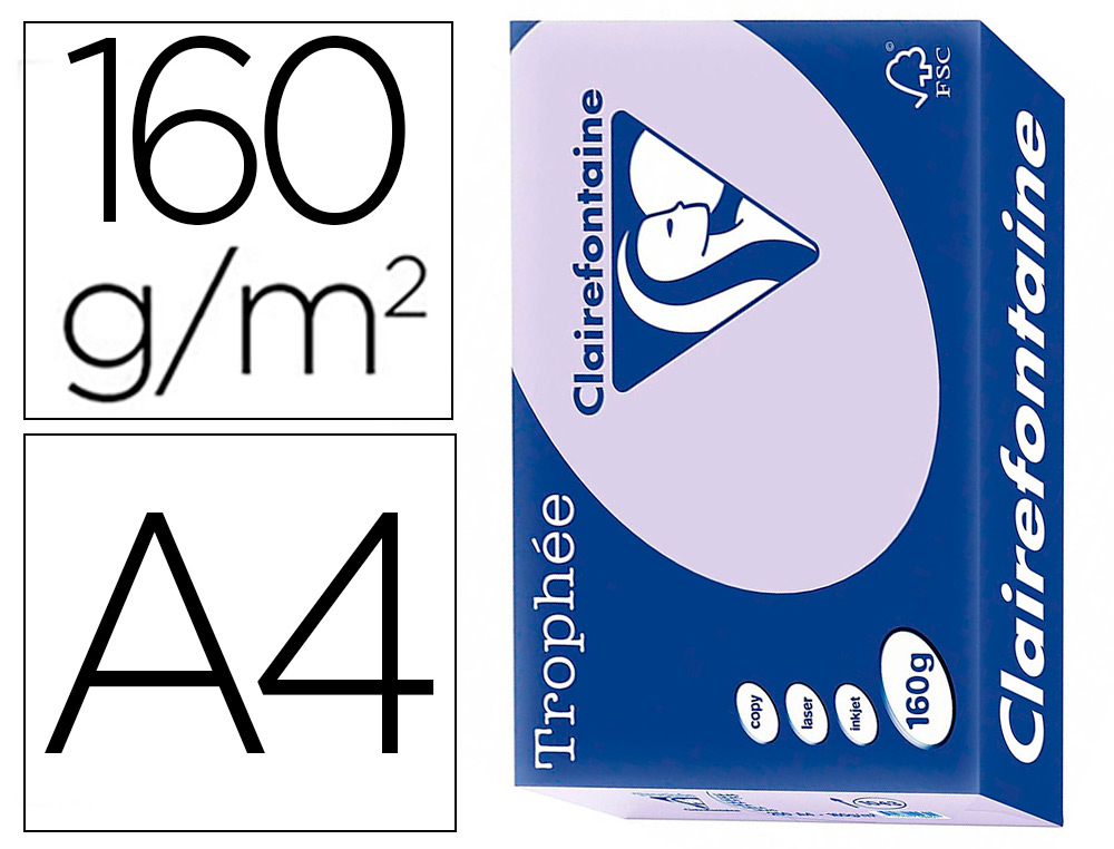 PAPIER CLAIREFONTAINE MULTIFONCTION LASER COULEUR   TROPHE A4 160G/M2 LILAS       PARFAITE OPACITE PAQUET 250