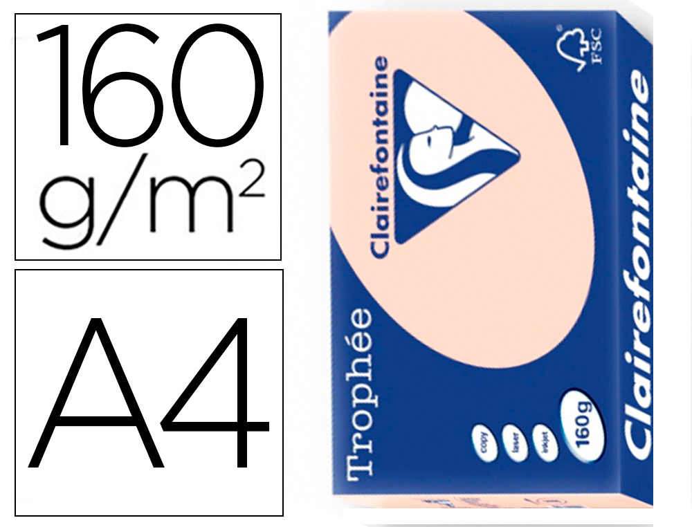 PAPIER CLAIREFONTAINE MULTIFONCTION LASER COULEUR   TROPHE A4 160G/M2 SAUMON      PARFAITE OPACITE PAQUET 250