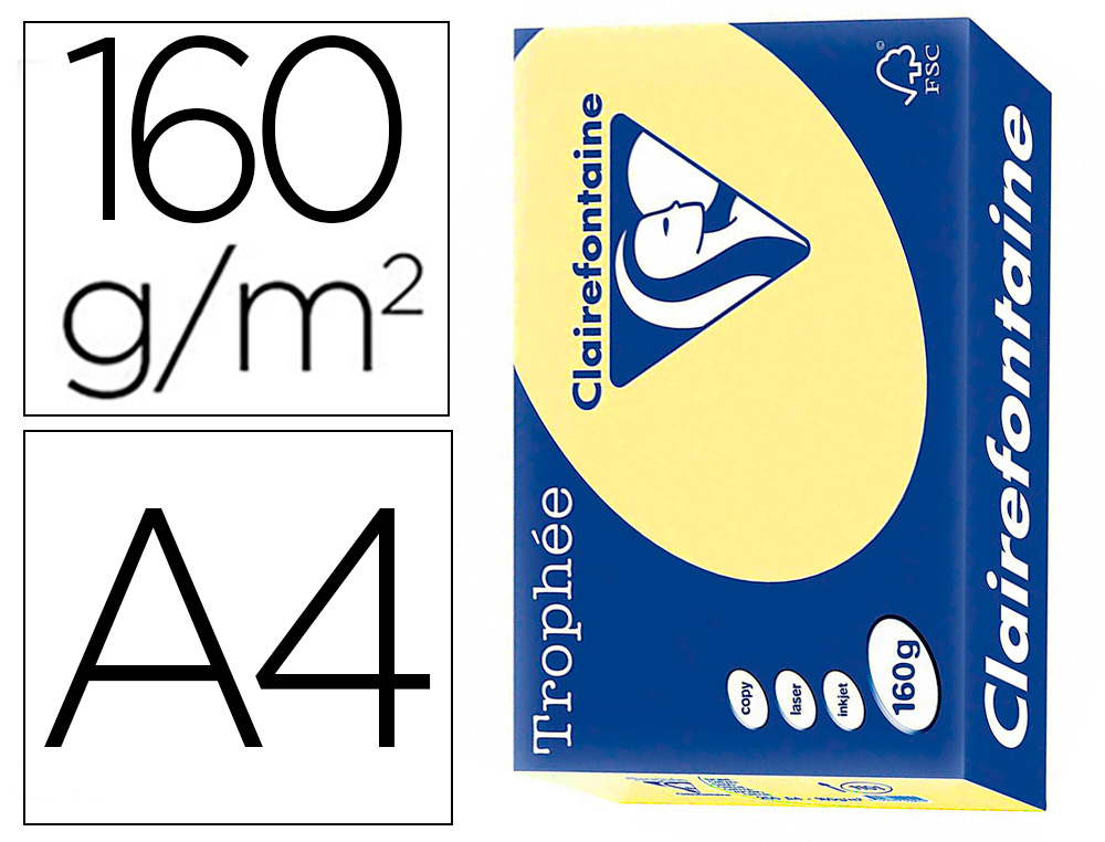 PAPIER CLAIREFONTAINE MULTIFONCTION LASER COULEUR   TROPHE A4 160G/M2 JONQUILLE   PARFAITE OPACITE PAQUET 250