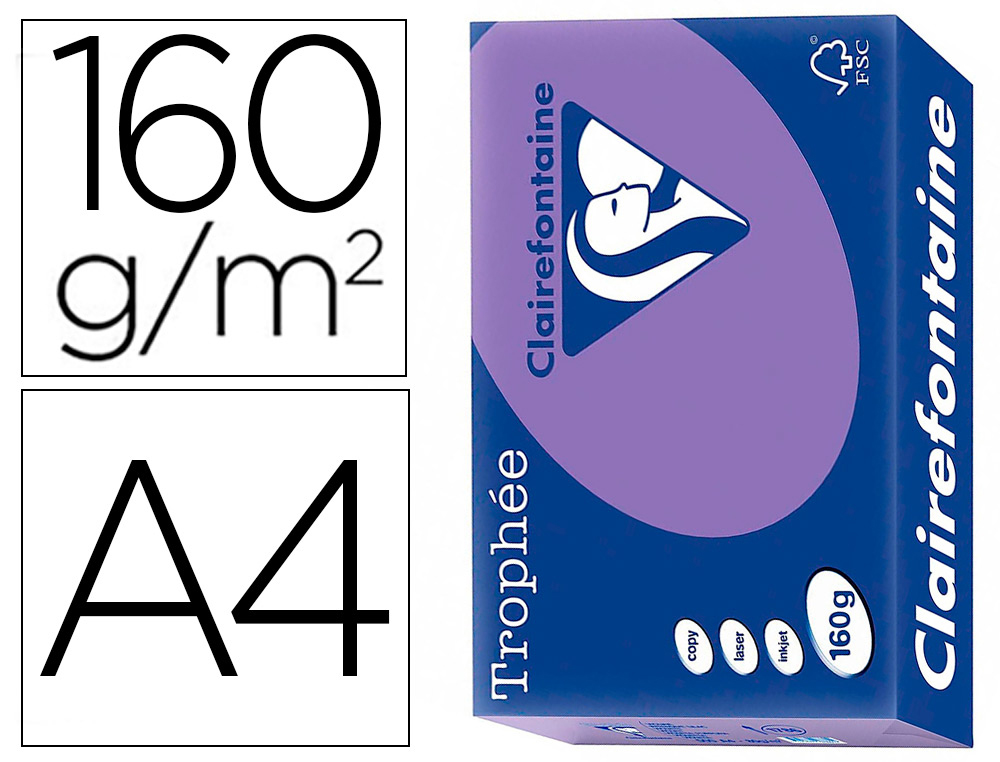 PAPIER CLAIREFONTAINE MULTIFONCTION LASER COULEUR   TROPHE A4 160G/M2VIOLINE      PARFAITE OPACITE PAQUET 250